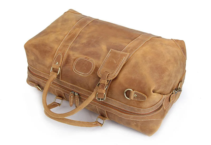Vintage Leather Weekender Duffel Bag