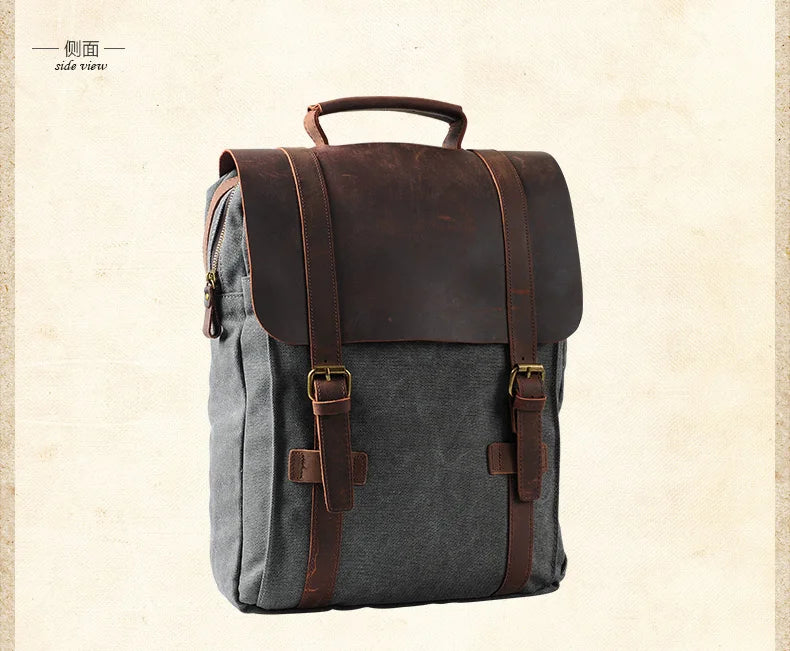 Canvas Rucksack with Leather Trim