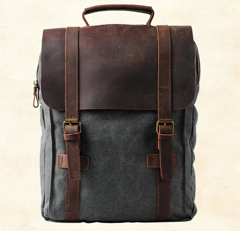 Carrow canvas rucksack with leather trim