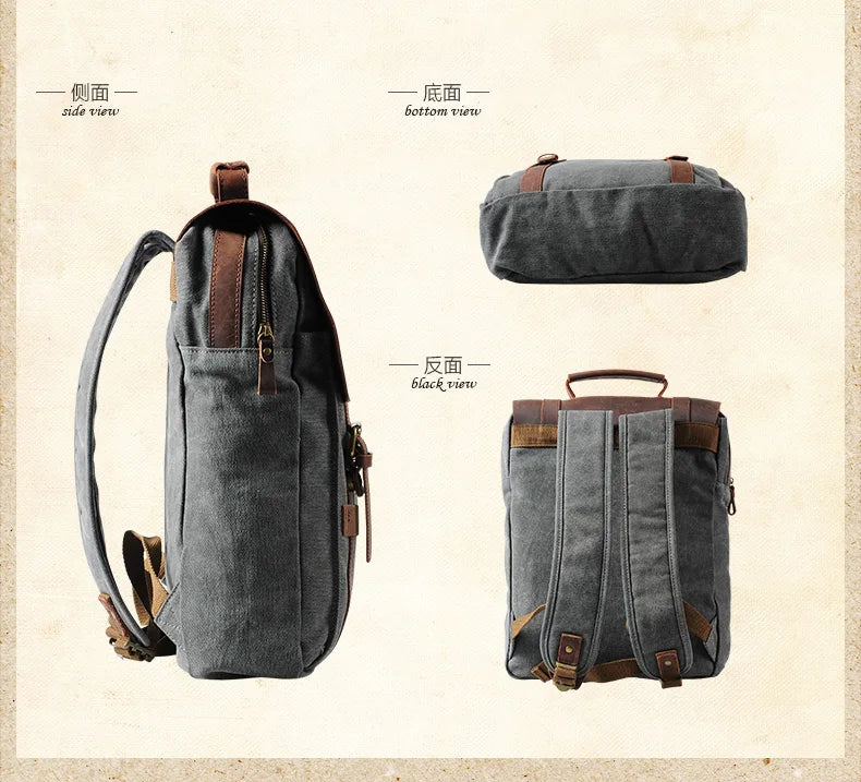 Canvas Rucksack with Leather Trim