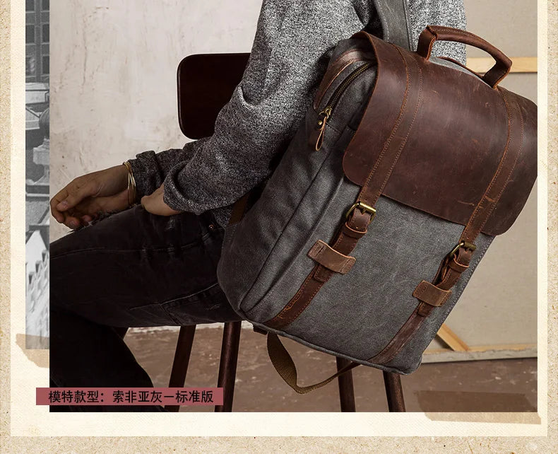 Canvas Rucksack with Leather Trim