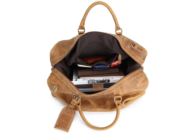 Vintage Leather Weekender Duffel Bag