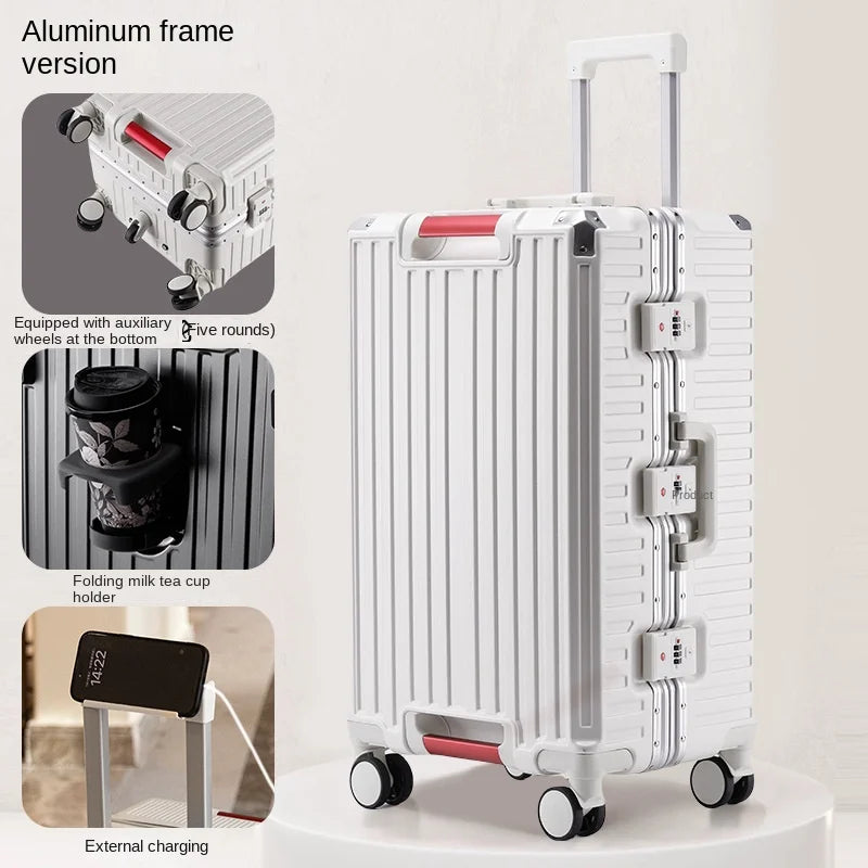 Aluminium Frame Suitcase with Five Wheels & USB Port