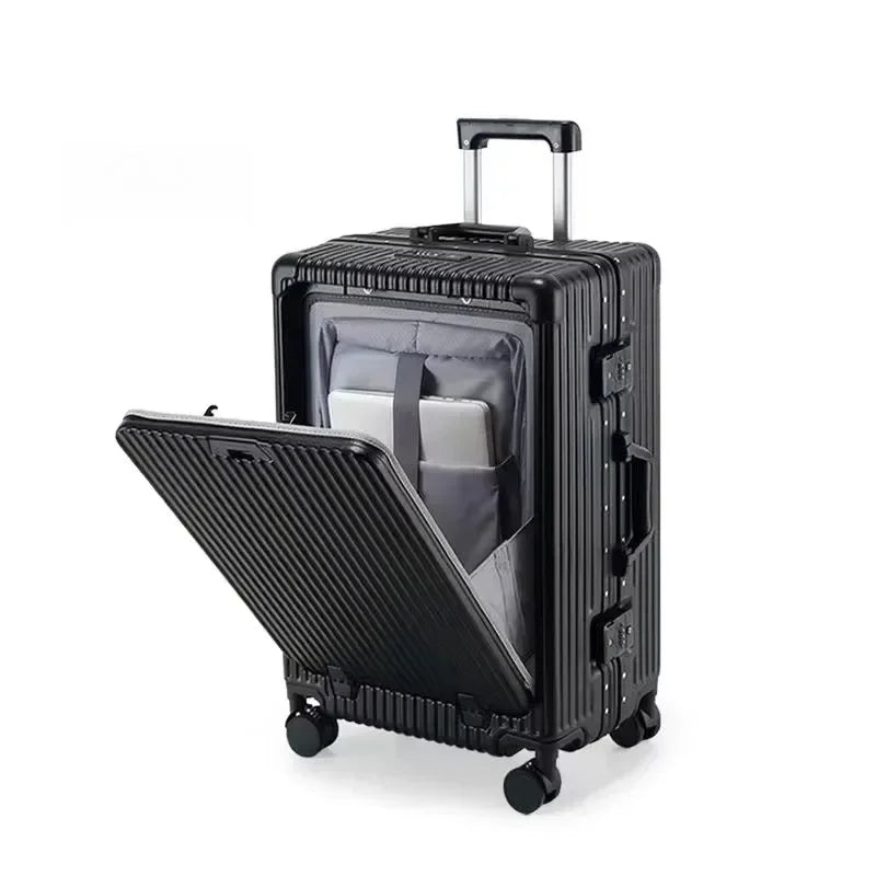 Carrow aluminium frame suitcase with USB port and cup holder