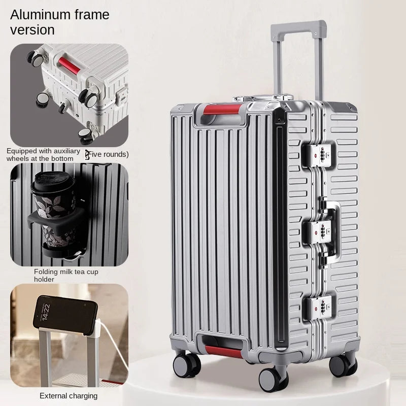 Aluminium Frame Suitcase with Five Wheels & USB Port