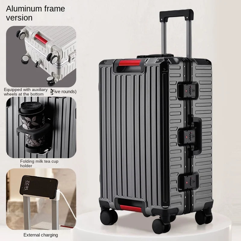 Aluminium Frame Suitcase with Five Wheels & USB Port