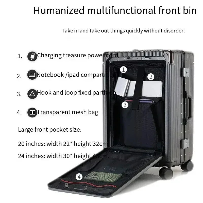 Aluminium Frame Suitcase with USB Port & Cup Holder