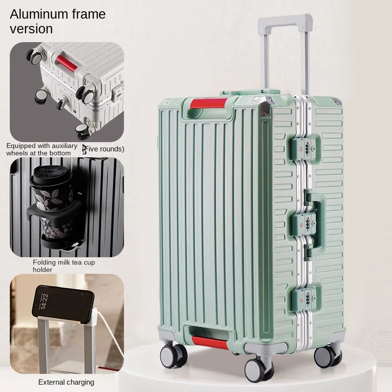 Aluminium Frame Suitcase with Five Wheels & USB Port