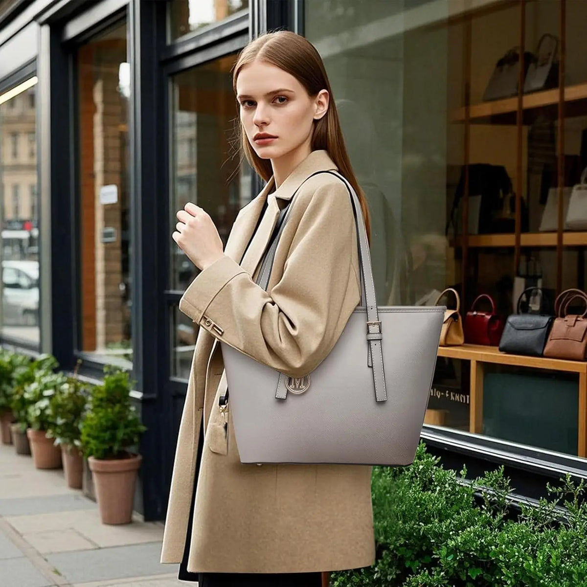 Faux Leather Layered Tote Bag