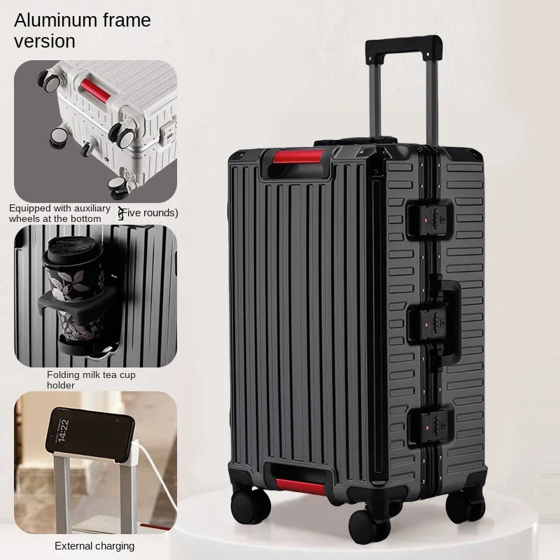 Aluminium Frame Suitcase with Five Wheels & USB Port